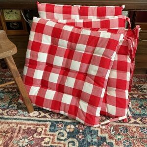 NEW Red and White Checkered Chair Pads Set of 4